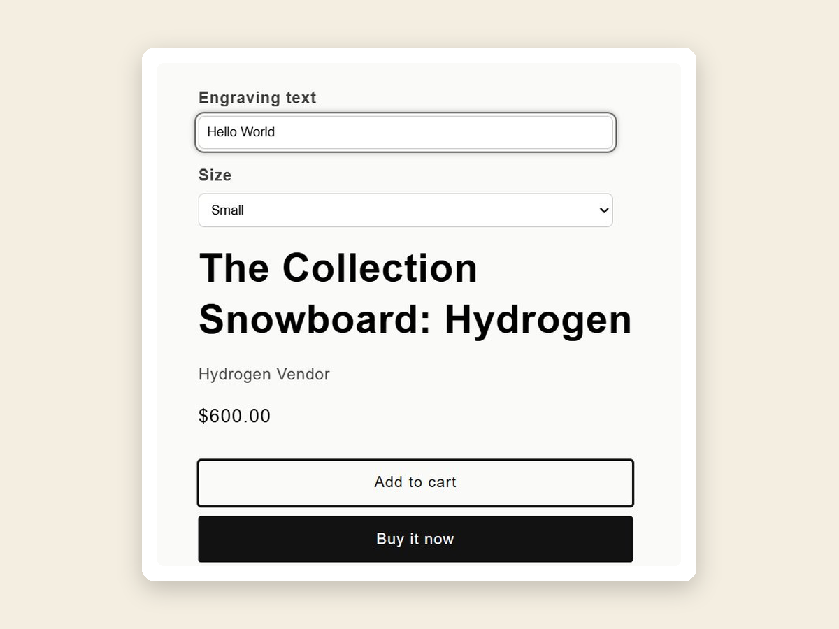 Custom options rendered on a product page